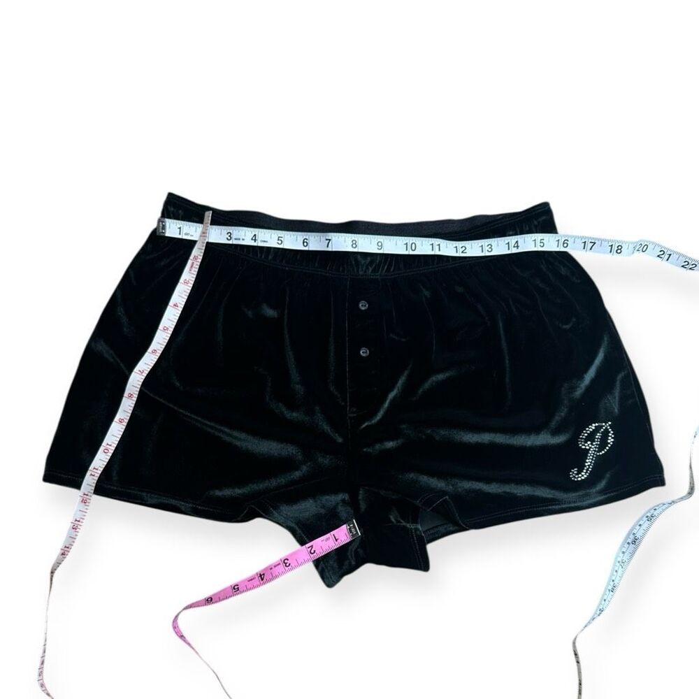 PINK VICTORIA’S SECRET Women’s Black Velour Velvet Sleep Shorts with Rhinestone - Picture 6 of 6